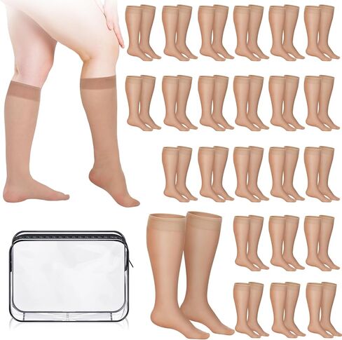 Vinsatin 24 زوجًا من الجوارب النسائية الشفافة للركبة مقاس كبير مع حقيبة تخزين جوارب شفافة للنساء مقاس كبير in Kuwait