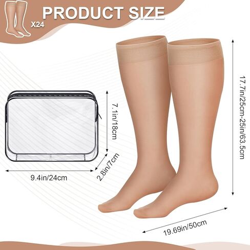 Vinsatin 24 زوجًا من الجوارب النسائية الشفافة للركبة مقاس كبير مع حقيبة تخزين جوارب شفافة للنساء مقاس كبير in Kuwait