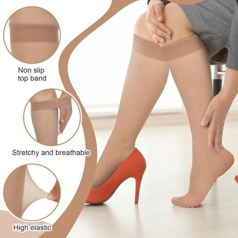 Vinsatin 24 زوجًا من الجوارب النسائية الشفافة للركبة مقاس كبير مع حقيبة تخزين جوارب شفافة للنساء مقاس كبير in Kuwait