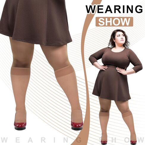 Vinsatin 24 زوجًا من الجوارب النسائية الشفافة للركبة مقاس كبير مع حقيبة تخزين جوارب شفافة للنساء مقاس كبير in Kuwait