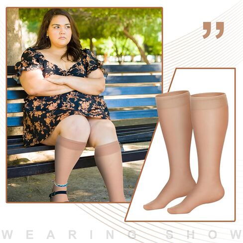 Vinsatin 24 زوجًا من الجوارب النسائية الشفافة للركبة مقاس كبير مع حقيبة تخزين جوارب شفافة للنساء مقاس كبير in Kuwait