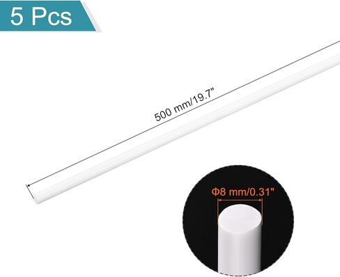 MECCANIXITY ABS قضيب بلاستيك مستدير قضيب صلب 8 مم × 500 مم لمواد نموذج DIY، صناعة النماذج المعمارية، طاولة رمل DIY، حزمة من 5 قطع in Saudi Arabia