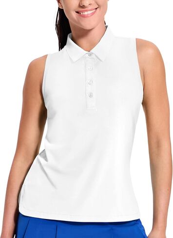 MIER Women's Golf Polo Shirts Sleeveless Dry Fit Collared Tennis Top with Racerback Athletic Solid Tank Tops, Breathable in Saudi Arabia