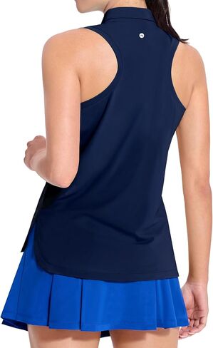MIER Women's Golf Polo Shirts Sleeveless Dry Fit Collared Tennis Top with Racerback Athletic Solid Tank Tops, Breathable in Saudi Arabia