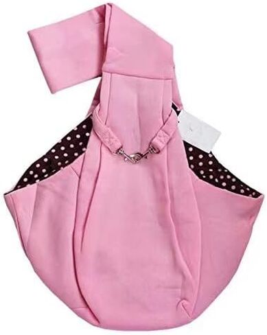 Dog Sling Carrier, Subway Hands-Free Dog Cat Carrying Bag, Double-Sided Reversible Soft Fabric Puppy Sling, Outdoor Breathable Cotton Carrier for Medium Dog Cat Pet（Pink） in Kuwait