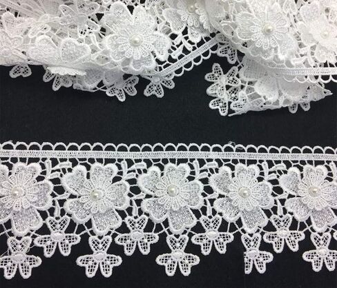FQTANJU 3 ياردة زهرة الدانتيل حافة حافة الزفاف زين DIY الخياطة الحرف 3.5 "(أبيض) in Kuwait