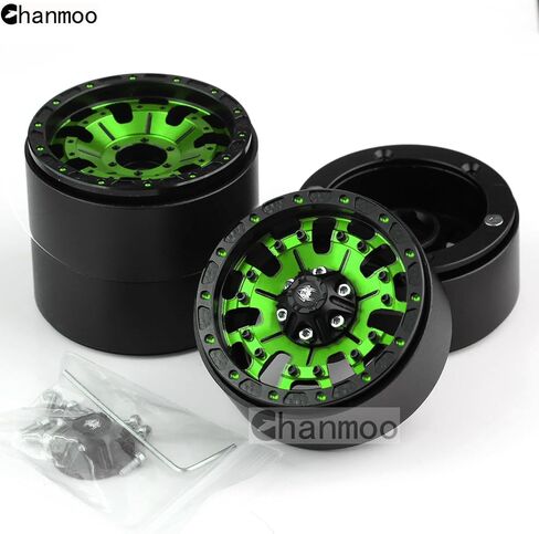 إطارات عجلات Chanmoo 1.9 RC Beadlock مع محور عجلات معدني 12 مم سداسي 1.9 بوصة لسيارة 1/10 RC الزاحفة SCX10 SCX10 II 90046 SCX10 III TRAXXAS TRX4 محوري Tamiya CC01 D90 AXI03007 1:10 RC إطارات 4 قطع (أخضر) in Kuwait