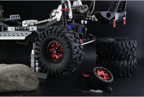 1.9 RC Beadlock Wheels Rims with 12mm Hex 1.9 Inch Metal Wheel Hub for 1/10 RC Crawler Car SCX10 SCX10 II 90046 SCX10 III TRAXXAS TRX4 Axial Tamiya CC01 D90 1.9 RC Crawler Tires 4PCS (Red) in Kuwait