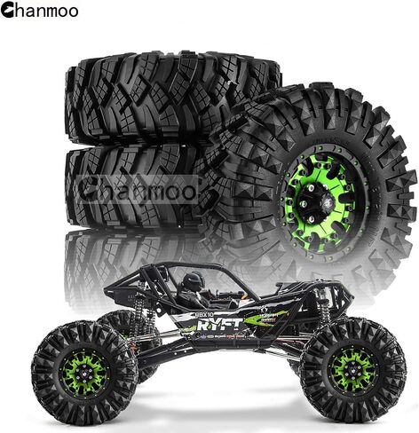 إطارات عجلات Chanmoo 1.9 RC Beadlock مع محور عجلات معدني 12 مم سداسي 1.9 بوصة لسيارة 1/10 RC الزاحفة SCX10 SCX10 II 90046 SCX10 III TRAXXAS TRX4 محوري Tamiya CC01 D90 AXI03007 1:10 RC إطارات 4 قطع (أخضر) in Kuwait