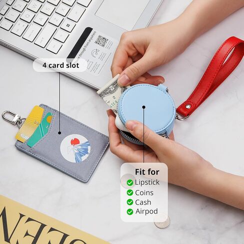 Vegalty Leather Keychain Wristlet Wallet for Women Dual Pouch Wristlet Mini Purse with Card Holder Women Wallet Portable Landyard Coin Purse Keychain Wallet in Saudi Arabia
