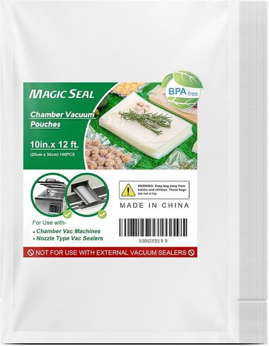 MAGIC SEAL Chamber Machine Vacuum Pouches, Vacuum Sealer Smooth Flat Bags for Food Storage, BPA Free, 10 x 12 Inch, Pack of 100 Pre-Cut - NOT Compatible with FoodSaver Type Vacuum Sealers in Saudi Arabia