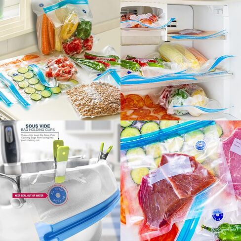 أكياس VICARKO Sous Vide قابلة لإعادة الاستخدام، 3 أحجام - 30 عبوة مع مضخة يدوية، ومشابك إغلاق للطهي وتخزين الطعام in Kuwait
