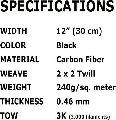 (5 ft-10 ft Rolls) KARBXON - 12 in - Carbon Fiber Fabric - Black - 3K - 240g/meter - Twill Weave - Advanced Fiber Cloth Fabric - Rolled 12" Wide Hemmed Fabric for Repair, Drones, RC & DIY Projects in Saudi Arabia