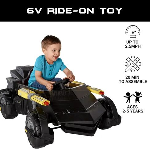 Batman Batmobile DC Comic Ride-On Toy for Kids, 6 & 12V Battery-Powered Electric Cars with Charger, Easy to Operate & Safe for Toddlers Ages 2-5, Perfect Superhero Gift for Boys & Girls in Saudi Arabia