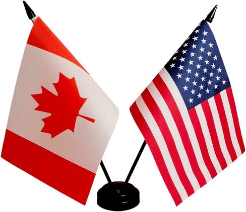 Zigvert America & Canada Flag, 8.2x5.5in Twin Miniature Desk Flags, Double-sided Printing, Polyester, 11.8in Pole, 2.3in Base, Office Decorations in Saudi Arabia