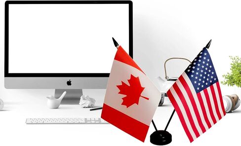 Zigvert America & Canada Flag, 8.2x5.5in Twin Miniature Desk Flags, Double-sided Printing, Polyester, 11.8in Pole, 2.3in Base, Office Decorations in Saudi Arabia