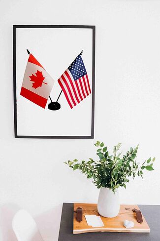 Zigvert America & Canada Flag, 8.2x5.5in Twin Miniature Desk Flags, Double-sided Printing, Polyester, 11.8in Pole, 2.3in Base, Office Decorations in Saudi Arabia