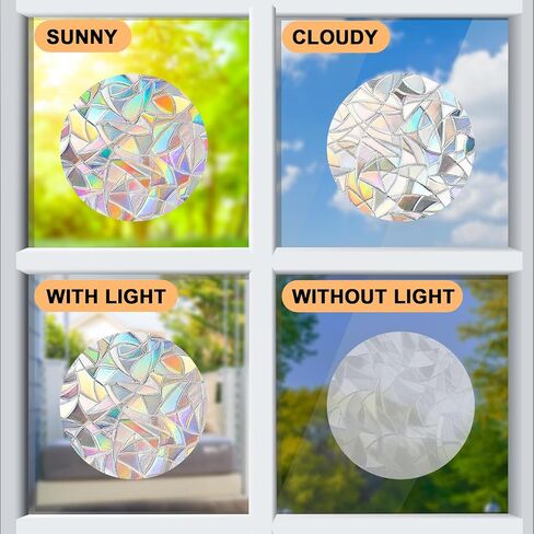 XLDLQU Window Clings for Bird Strikes,60 Pieces Circle Rainbow Window Decals,Non Adhesive Window Rianbiow Stickers Suncatcher Stop Birds from Hitting Glass Windows (60PCS) in Saudi Arabia