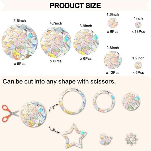 XLDLQU Window Clings for Bird Strikes,60 Pieces Circle Rainbow Window Decals,Non Adhesive Window Rianbiow Stickers Suncatcher Stop Birds from Hitting Glass Windows (60PCS) in Saudi Arabia