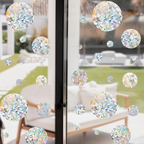 XLDLQU Window Clings for Bird Strikes,60 Pieces Circle Rainbow Window Decals,Non Adhesive Window Rianbiow Stickers Suncatcher Stop Birds from Hitting Glass Windows (60PCS) in Saudi Arabia