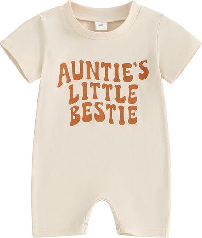 Aunties Bestie Baby Clothes Gender Neutral Baby Boy Girl RomperJumpsuit Infant Summer Letter Print Short Jumpsuit in Saudi Arabia