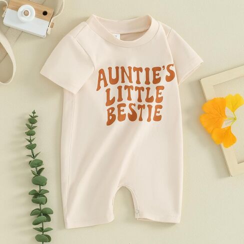 Aunties Bestie Baby Clothes Gender Neutral Baby Boy Girl RomperJumpsuit Infant Summer Letter Print Short Jumpsuit in Saudi Arabia