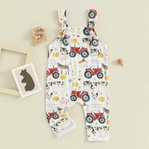 FYBITBO Infant Baby Boy Girl Farm Clothes Animal Print Jumpsuit Romper Summer Overalls Outfit Western One Piece Clothing in Saudi Arabia