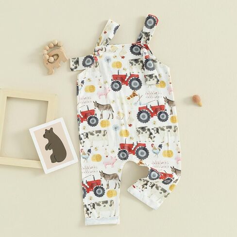 FYBITBO Infant Baby Boy Girl Farm Clothes Animal Print Jumpsuit Romper Summer Overalls Outfit Western One Piece Clothing in Saudi Arabia