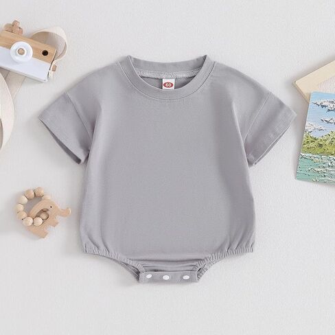 BeQeuewll Newborn Baby Boy Girl Summer Clothes Bubble Romper Short Sleeve Plain Bodysuit Infant Unisex Outfits in Saudi Arabia