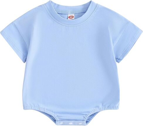 ملابس BeQeuewll لحديثي الولادة من الأولاد والبنات ملابس صيفية رومبير فقاعي بأكمام قصيرة سادة ملابس للرضع للجنسين in Kuwait