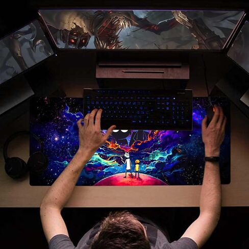 لوحة ماوس كبيرة للألعاب Anime Night Sky Space Stars لوحة مكتب مخصصة، لوحة ماوس مع قاعدة مطاطية غير قابلة للانزلاق وبساط ماوس بحواف مخيطة، حصيرة مكتب محمولة للمكتب، وعمل الكمبيوتر، والألعاب، 31.5X15.7 in Kuwait