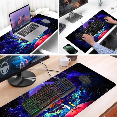 لوحة ماوس كبيرة للألعاب Anime Night Sky Space Stars لوحة مكتب مخصصة، لوحة ماوس مع قاعدة مطاطية غير قابلة للانزلاق وبساط ماوس بحواف مخيطة، حصيرة مكتب محمولة للمكتب، وعمل الكمبيوتر، والألعاب، 31.5X15.7 in Kuwait