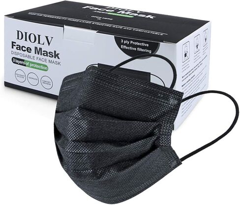 DIOLV Kids Disposable Face Masks Child Protective Cover Mask for Boys Girls 50 Pcs Black in Saudi Arabia