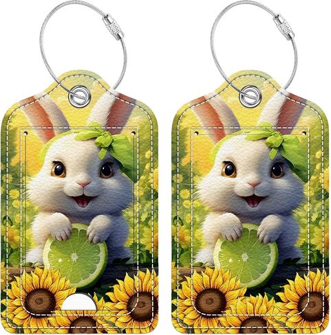 Bvkilrvc 2 Pcs Luggage Tag for Suitcase, Cute Bunny Sunflower Unique Leather Suitcase Tags with Full Privacy Cover Stainless Steel Loop for Women Men Travel Baggage Bag Backpack in Saudi Arabia