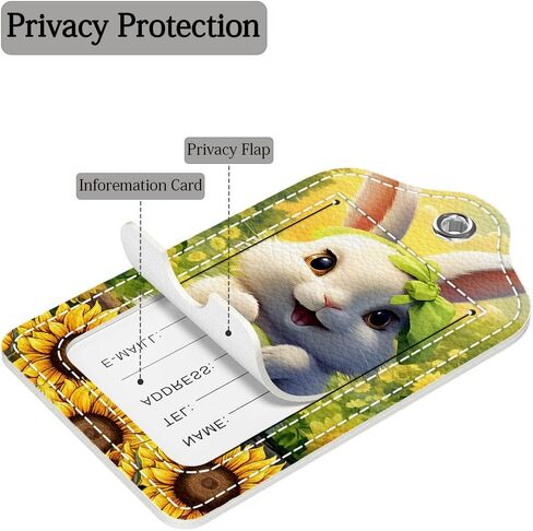 Bvkilrvc 2 Pcs Luggage Tag for Suitcase, Cute Bunny Sunflower Unique Leather Suitcase Tags with Full Privacy Cover Stainless Steel Loop for Women Men Travel Baggage Bag Backpack in Saudi Arabia