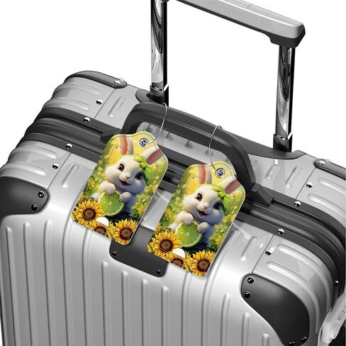 Bvkilrvc 2 Pcs Luggage Tag for Suitcase, Cute Bunny Sunflower Unique Leather Suitcase Tags with Full Privacy Cover Stainless Steel Loop for Women Men Travel Baggage Bag Backpack in Saudi Arabia
