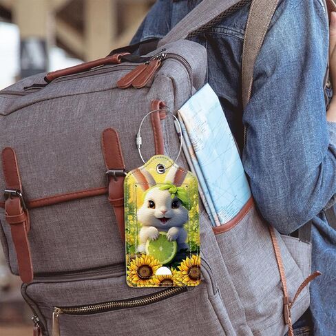 Bvkilrvc 2 Pcs Luggage Tag for Suitcase, Cute Bunny Sunflower Unique Leather Suitcase Tags with Full Privacy Cover Stainless Steel Loop for Women Men Travel Baggage Bag Backpack in Saudi Arabia