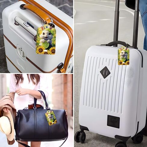 Bvkilrvc 2 Pcs Luggage Tag for Suitcase, Cute Bunny Sunflower Unique Leather Suitcase Tags with Full Privacy Cover Stainless Steel Loop for Women Men Travel Baggage Bag Backpack in Saudi Arabia