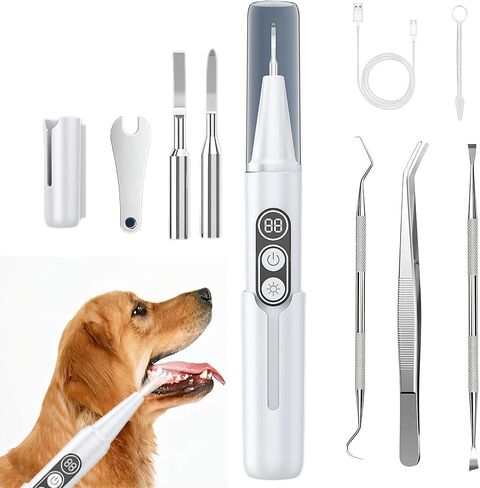 VALFRID Plaque Remover for Teeth,Dog Tooth Brushing Kit,Pet Ultrasonic Teeth Cleaning Kit,Safe for Dog and Cat, with LED Light,White in Kuwait