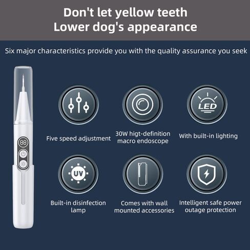 VALFRID Plaque Remover for Teeth,Dog Tooth Brushing Kit,Pet Ultrasonic Teeth Cleaning Kit,Safe for Dog and Cat, with LED Light,White in Kuwait