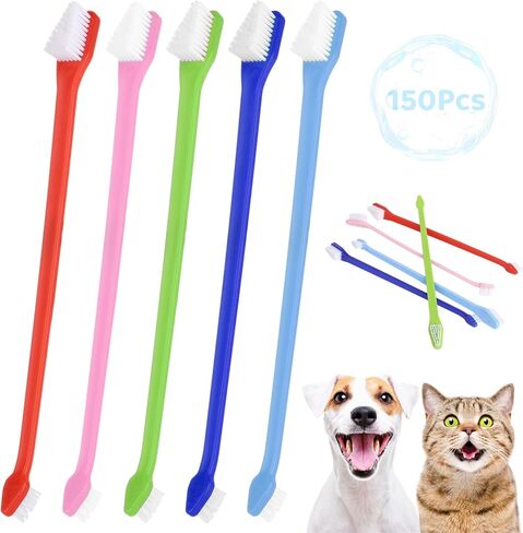 150 قطعة من فرشاة أسنان الكلاب ذات الرأس المزدوج من IKITEE، 5 ألوان، فرش أسنان مزدوجة الرأس للكلاب الكبيرة والصغيرة، والقطط، ومعظم الحيوانات الأليفة، وشعيرات ناعمة، ومستلزمات العناية بالفم وتنظيف الأسنان in Kuwait