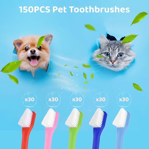 150 قطعة من فرشاة أسنان الكلاب ذات الرأس المزدوج من IKITEE، 5 ألوان، فرش أسنان مزدوجة الرأس للكلاب الكبيرة والصغيرة، والقطط، ومعظم الحيوانات الأليفة، وشعيرات ناعمة، ومستلزمات العناية بالفم وتنظيف الأسنان in Kuwait