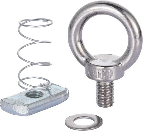 Strut Channel Nut and Eye Bolt Set - Heavy Duty Stainless Steel Eye Bolts M8, M10 | Zinc Plated Spring Nuts, Long Spring) for Unistrut, M10, Pack of 8 in Saudi Arabia
