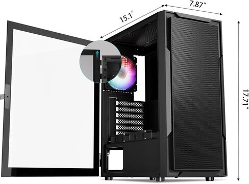 حافظة كمبيوتر DARKROCK A8-M باللون الأسود Micro-ATX Mid Tower للكمبيوتر الشخصي للألعاب والأعمال لوحة جانبية من الزجاج المقسى تدعم مشعاع 240 مم في الأعلى 1 × مروحة ARGB ومراوح تبريد 2 × 120 مم مثبتة مسبقًا in Kuwait