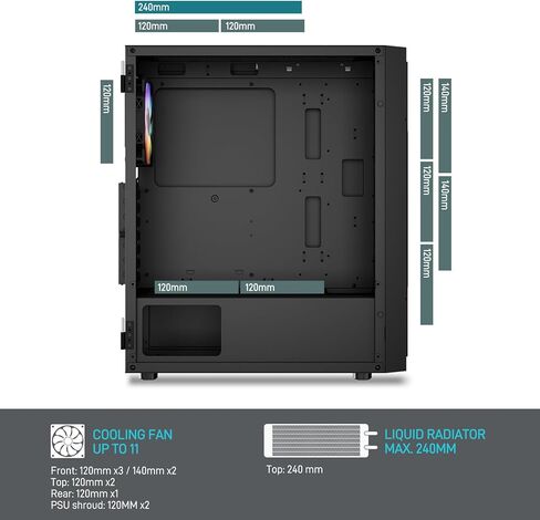 حافظة كمبيوتر DARKROCK A8-M باللون الأسود Micro-ATX Mid Tower للكمبيوتر الشخصي للألعاب والأعمال لوحة جانبية من الزجاج المقسى تدعم مشعاع 240 مم في الأعلى 1 × مروحة ARGB ومراوح تبريد 2 × 120 مم مثبتة مسبقًا in Kuwait