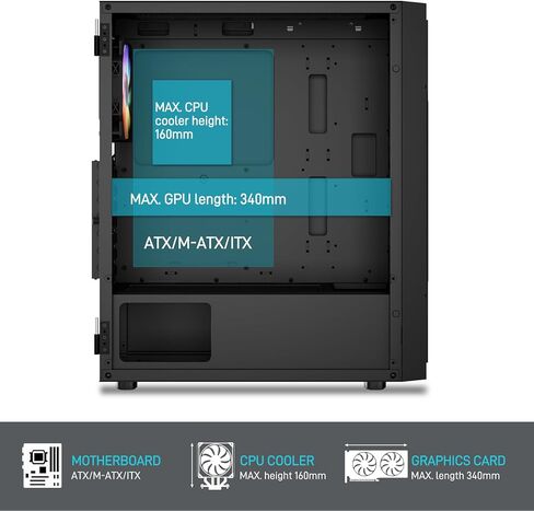 حافظة كمبيوتر DARKROCK A8-M باللون الأسود Micro-ATX Mid Tower للكمبيوتر الشخصي للألعاب والأعمال لوحة جانبية من الزجاج المقسى تدعم مشعاع 240 مم في الأعلى 1 × مروحة ARGB ومراوح تبريد 2 × 120 مم مثبتة مسبقًا in Kuwait