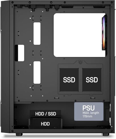 حافظة كمبيوتر DARKROCK A8-M باللون الأسود Micro-ATX Mid Tower للكمبيوتر الشخصي للألعاب والأعمال لوحة جانبية من الزجاج المقسى تدعم مشعاع 240 مم في الأعلى 1 × مروحة ARGB ومراوح تبريد 2 × 120 مم مثبتة مسبقًا in Kuwait