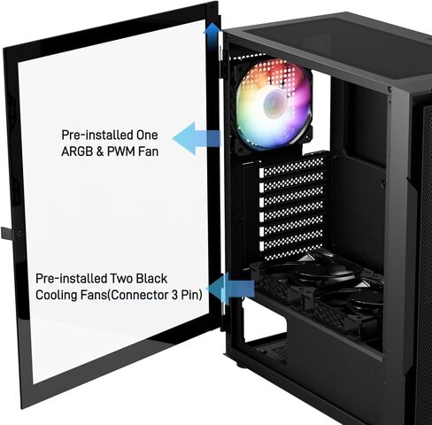 حافظة كمبيوتر DARKROCK A8-M باللون الأسود Micro-ATX Mid Tower للكمبيوتر الشخصي للألعاب والأعمال لوحة جانبية من الزجاج المقسى تدعم مشعاع 240 مم في الأعلى 1 × مروحة ARGB ومراوح تبريد 2 × 120 مم مثبتة مسبقًا in Kuwait
