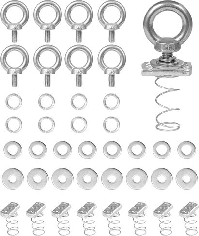Strut Channel Nut and Eye Bolt Set - Heavy Duty Stainless Steel Eye Bolts M8, M10 | Zinc Plated Spring Nuts, Long Spring) for Unistrut, M10, Pack of 8 in Saudi Arabia