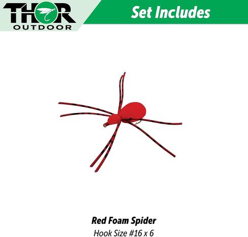 Thor Outdoor Foam Spider Fly Fishing Set – Red, Small & Leggy, 6 Pc, Hook Size #16 - Topwater Dry Flies for Bass, Panfish, and Trout in Saudi Arabia